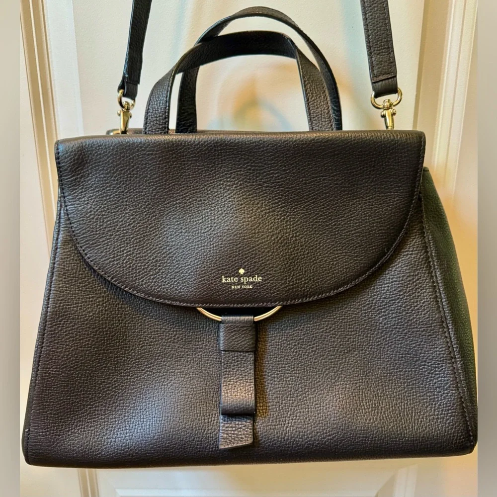 kate spade Pebbled Leather Top-Handle Satchel with Shoulder Strap and Gold Trim